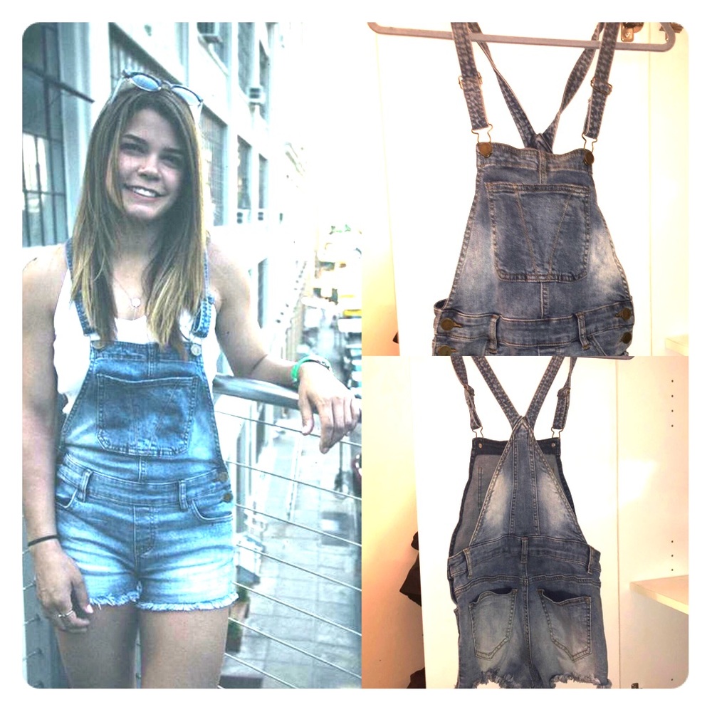 Cutoff denim overall shorts